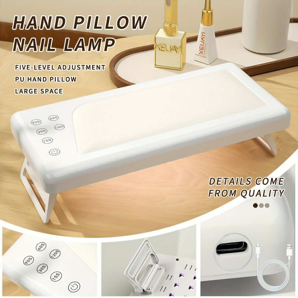 1pc Square LED Hand Pillow Nail Lamp Glue Dryer, Fast Nail Dryer Nail Polish Lamp with for Finger Nails, Toe Nails Salon (White)