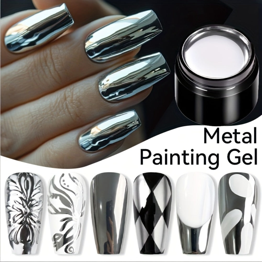 LILYCUTE 0.24oz Metal Effect Line Flower Drawing Gel with Brush Soak Off Painting Gel Polish LED Manicures for Nail Art DIY