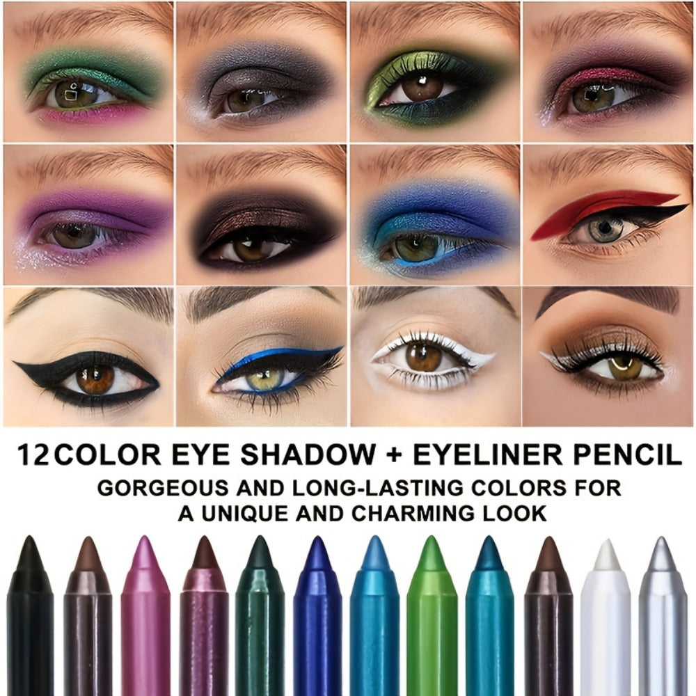Eyeliner Pencil Set 12 Colors with Sharpener – Waterproof & Long-Lasting Multicolor Eyeliner Pens for Eye Makeup, Cosplay, Stage, Party & Daily Looks, Color-Fast Formula