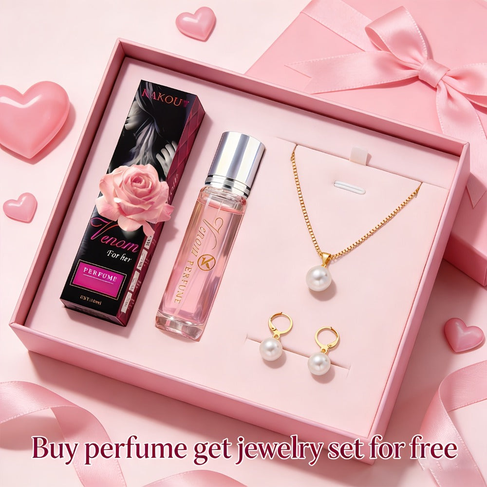 Pheromone Perfume & Jewelry Gift Set for Women Long Lasting 6-8 Hours - 2 Piece Fragrance Accessory Bundle - 6 Jewelry Styles for Dates Valentine Birthday Anniversary