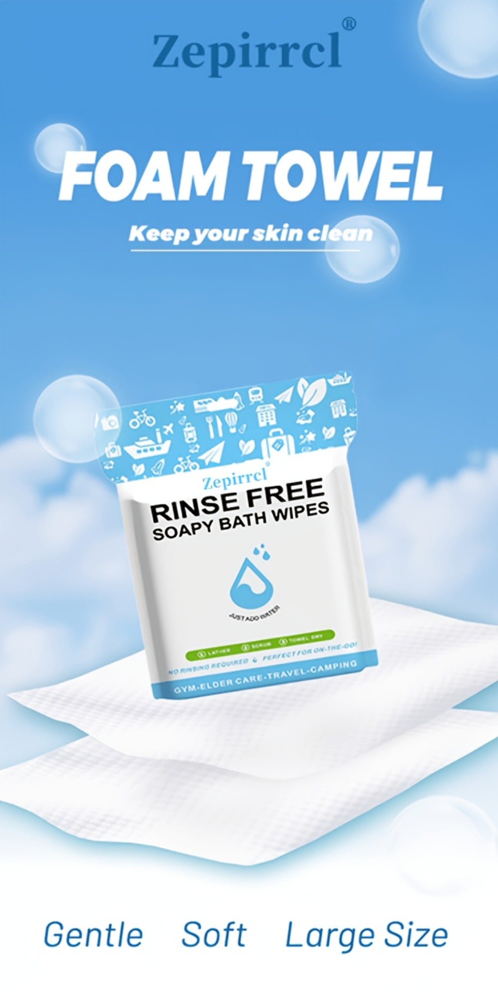100pcs 11.81×11.81in Disposable No-Rinse Bath Wipes Soap Sheets Foaming Body Cleansing Cloths, Just Add Water To Lather, No Soap Or Rinsing Needed, Portable For Outdoor, Travel