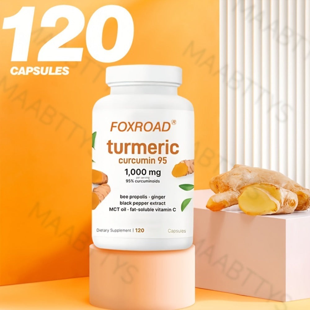 Capsules Containing Turmeric in a 6-In-1 Formula, Providing a 120-Day Supply with 120 Capsules, Featuring 95% Natural Active Curcumin, Abundant in Vitamin C And Probiotics! A Must-Have for Every Home And an Ideal Present!