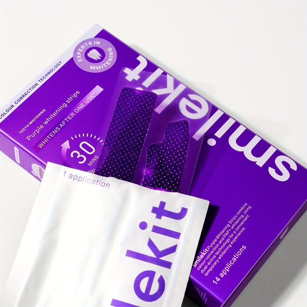 Teeth Strips, 14 Applications, Purple Tooth, Combining and Colour Correction, Teeth Kit, Strips, Peroxide Free ( First Choice Gift for Valentine's Day or Father's Day)