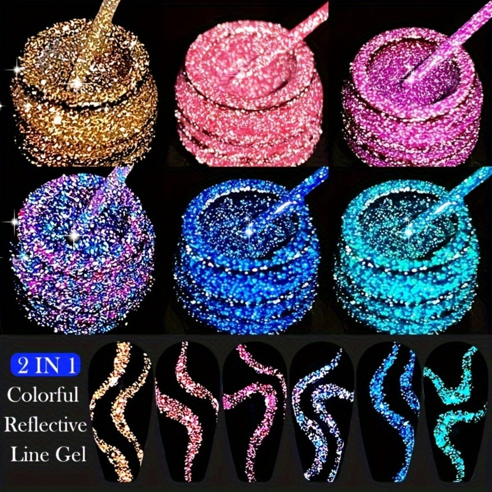 LILYCUTE 0.17oz 3pcs/Set Colorful Reflective Line Gel Nail Polish Super Bright Sparkling Glitter Ultra-thin Pull Line Drawing Painting Nail Art Graffiti Stripe Gel