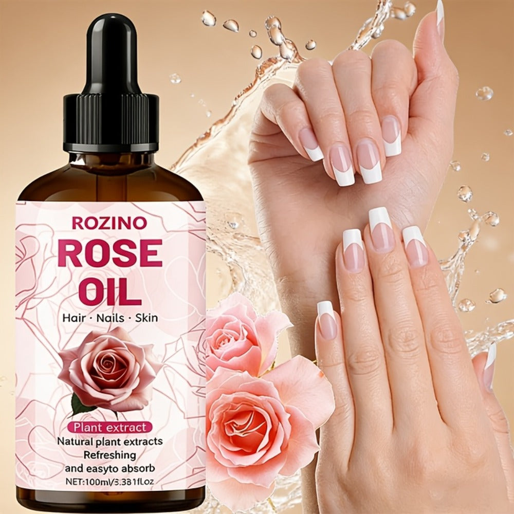 3.38oz Rose Oil: Premium Rose Scent. for Massage, Shower, Skincare, Face, Body, Nails, Hair, Lashes. Unisex.