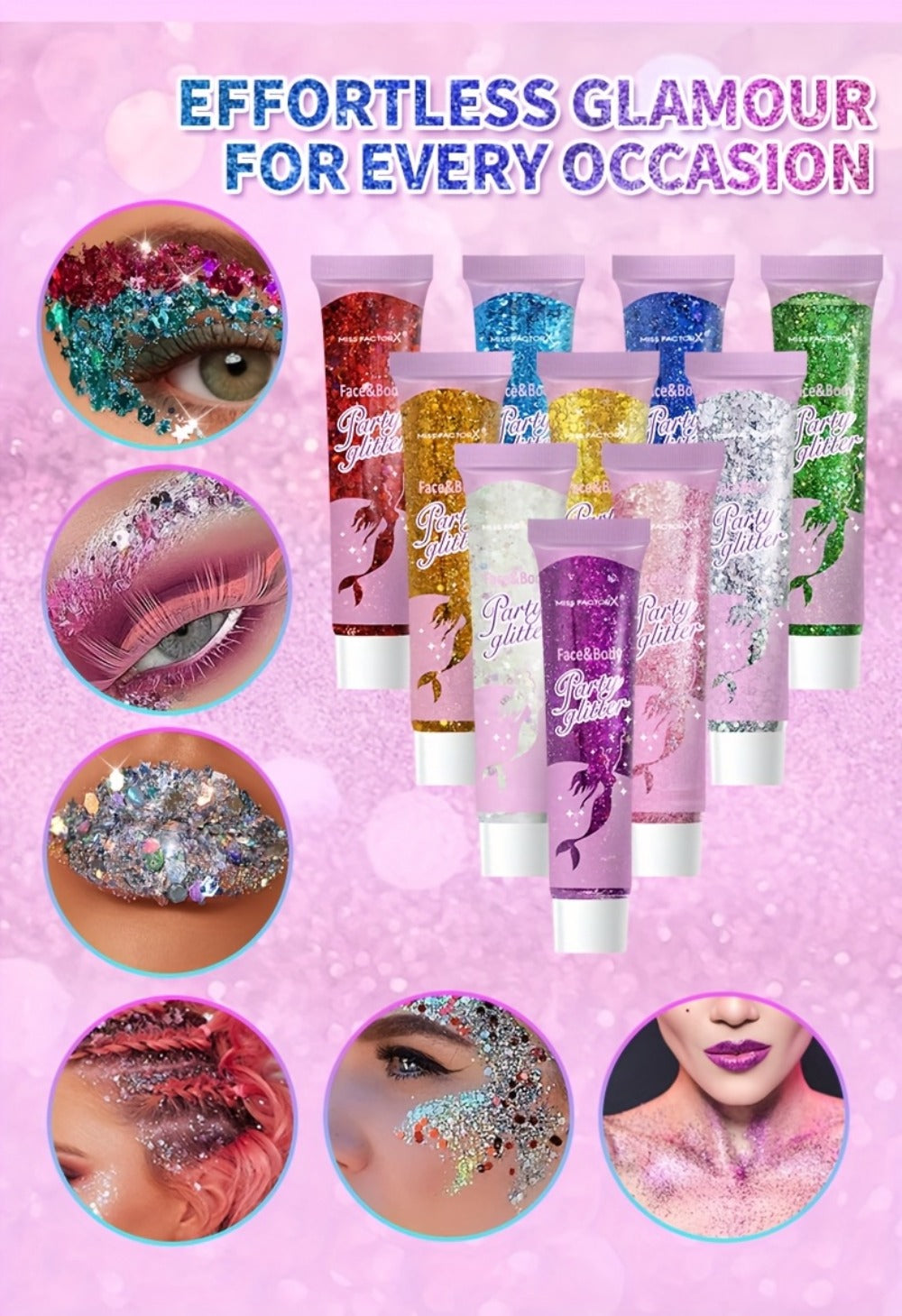 30pcs/box Face Glitter, Body Glitter, Transparent White Glitter Gel, Hair Glitter Gel, Various Shapes Colorful Glitter, Mermaid Sequin Makeup, Face Painting, Women'S Thick Shiny Glitter Gel Gift Se