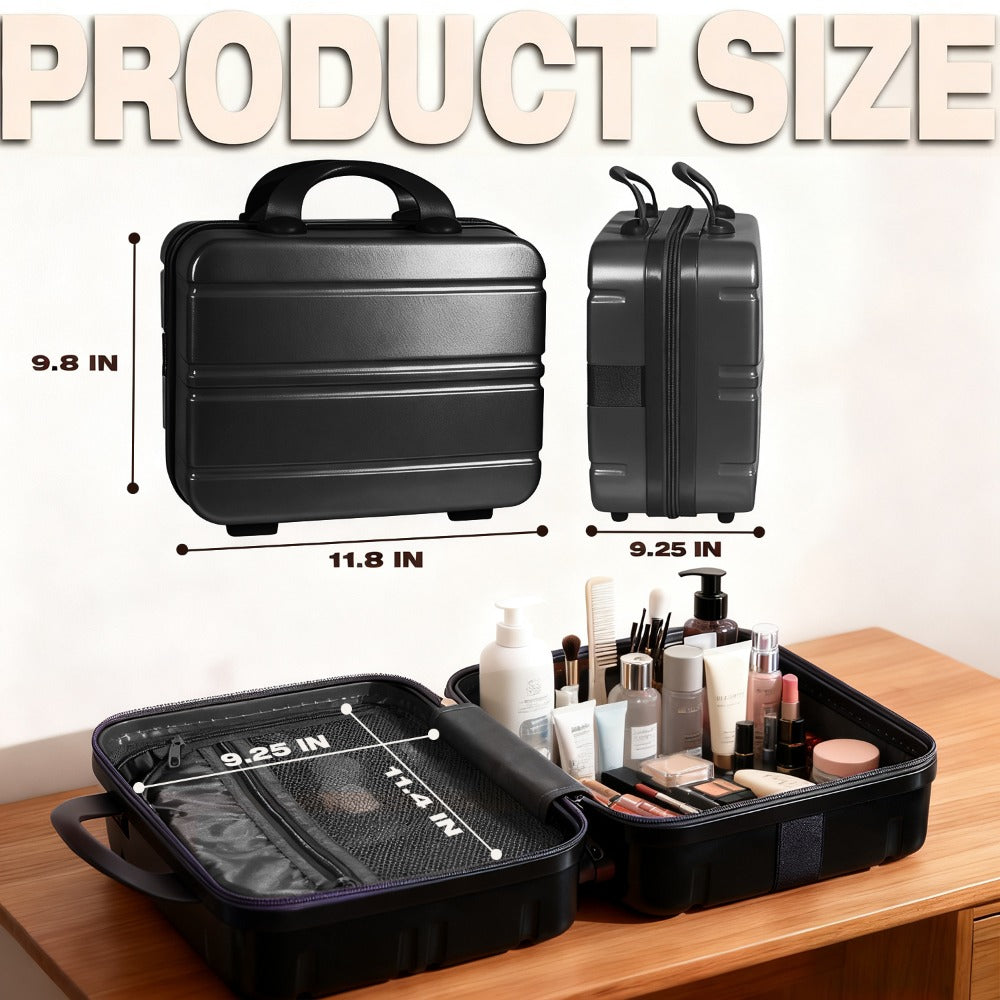 Portable Makeup Travel Case Hand Luggage, Pressure-proof Carrying Makeup Case Suitcase with Elastic Band, Small Hard Shell Cosmetic Case for Travel Camping.The Choice for Elegant Women
