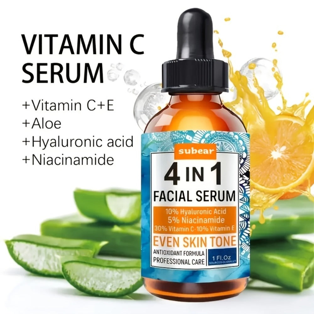 4-In-1 Hyaluronic Acid, Niacinamide, Vitamin C, Vitamin E Facial Serum, Moisturizing, Nourishing Skin, Suitable for All Skin Types 30Ml/1.05Oz (4pcs)