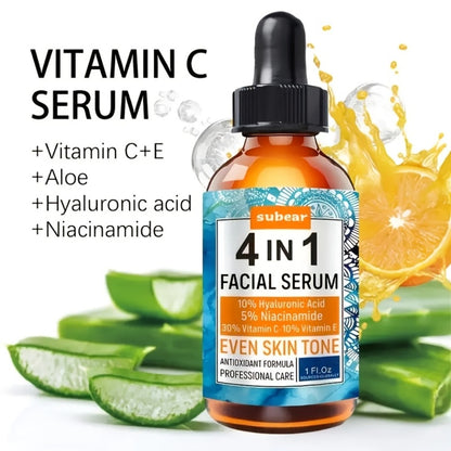 Facial Serum Set 4-in-1 – Hyaluronic Acid, Niacinamide, Vitamin C & Vitamin E Moisturizing & Brightening Serum for All Skin Types, 30ml Each, 4 Pieces