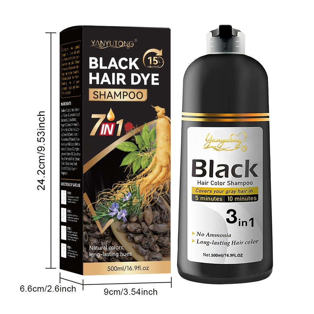 16.9fl.oz Beard & Hair Dye Shampoo | Natural Plant Pigments, Gentle On Scalp, Fast Gray Coverage - Black | Ideal Gift for Halloween, Christmas & Valentine's Day
