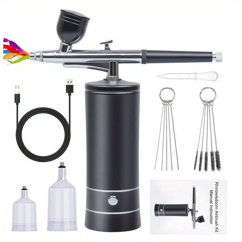 Airbrush Kit Including a Compressor, Featuring a Handheld Airbrush Gun with a 0.3Mm Nozzle, Designed for Portable Use in Painting, Tattooing, Nail Art, Model Painting, Makeup, And Cake Decoration