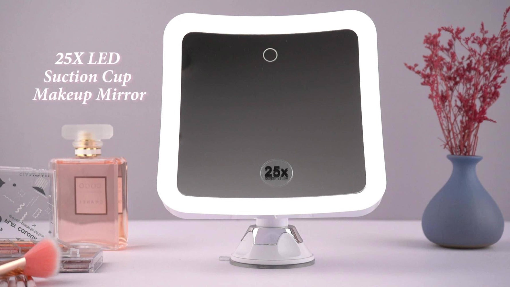 2000mAh Rechargeable 25X Magnifying Mirror with Light, Suction Cup, Locking Suction Mount, Travel Magnifying Mirror with 360° Adjustable, Travel Makeup Mirror with Dimmable Touch & 3 LED Light Settings, Valentine's Day Gifts, Weddings, Birthday Gift
