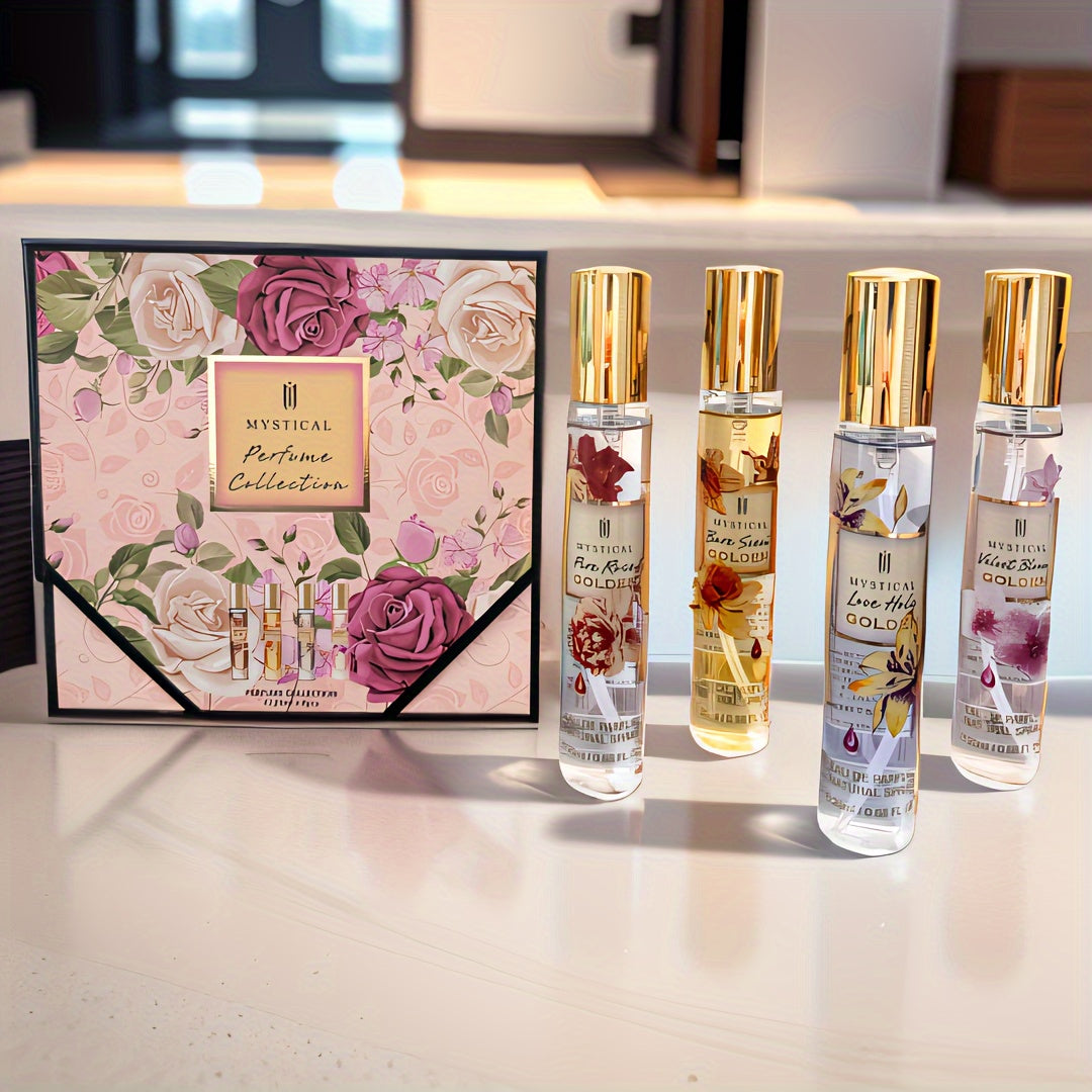 [MYSTICAL Fragrance Gift Set] MYSTICAL Women's Fragrance Gift Set | Floral Light Fragrance, Unisex, Portable Travel Set, Lasting Fragrance, Mother's Day, Valentine's Day, Birthday Gift Recommendation, Perfume for Daily Life, Dating And Gifting, Four Diffe