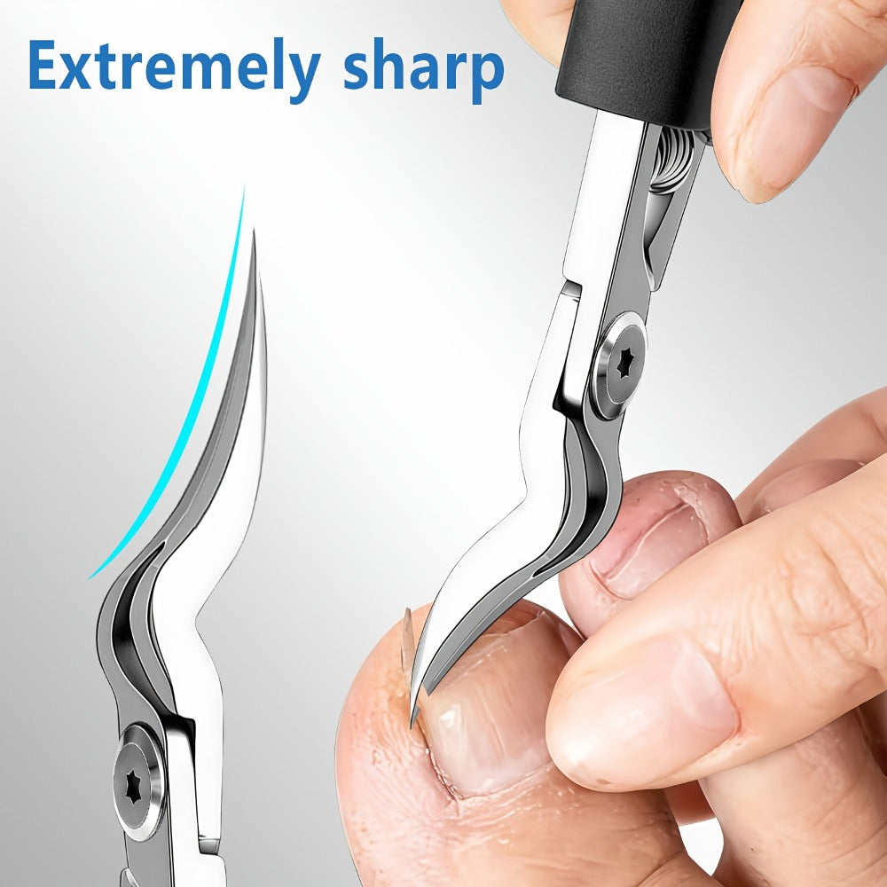 [Nail Care Set] 7pcs Nail Care Set, Suitable For Ingrown Toenails And Thick Toenails - Equipped With Nail File, Cuticle Nipper And Dead Skin Tool - Toenail Clippers With Angled Head & Curved Blades - Classic Black Handle For Men, Women & Elderly, Personal
