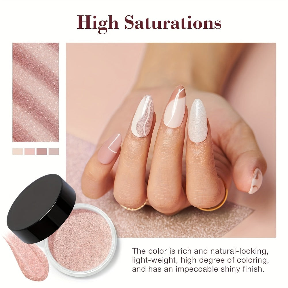 Dip Powder Nail Kit for Beginners 4 Nude Shimmer Colors with Base Coat Top Coat Activator Complete Nail System Home Salon DIY Nail Designs