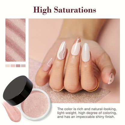 Dip Powder Nail Kit for Beginners 4 Nude Shimmer Colors with Base Coat Top Coat Activator Complete Nail System Home Salon DIY Nail Designs