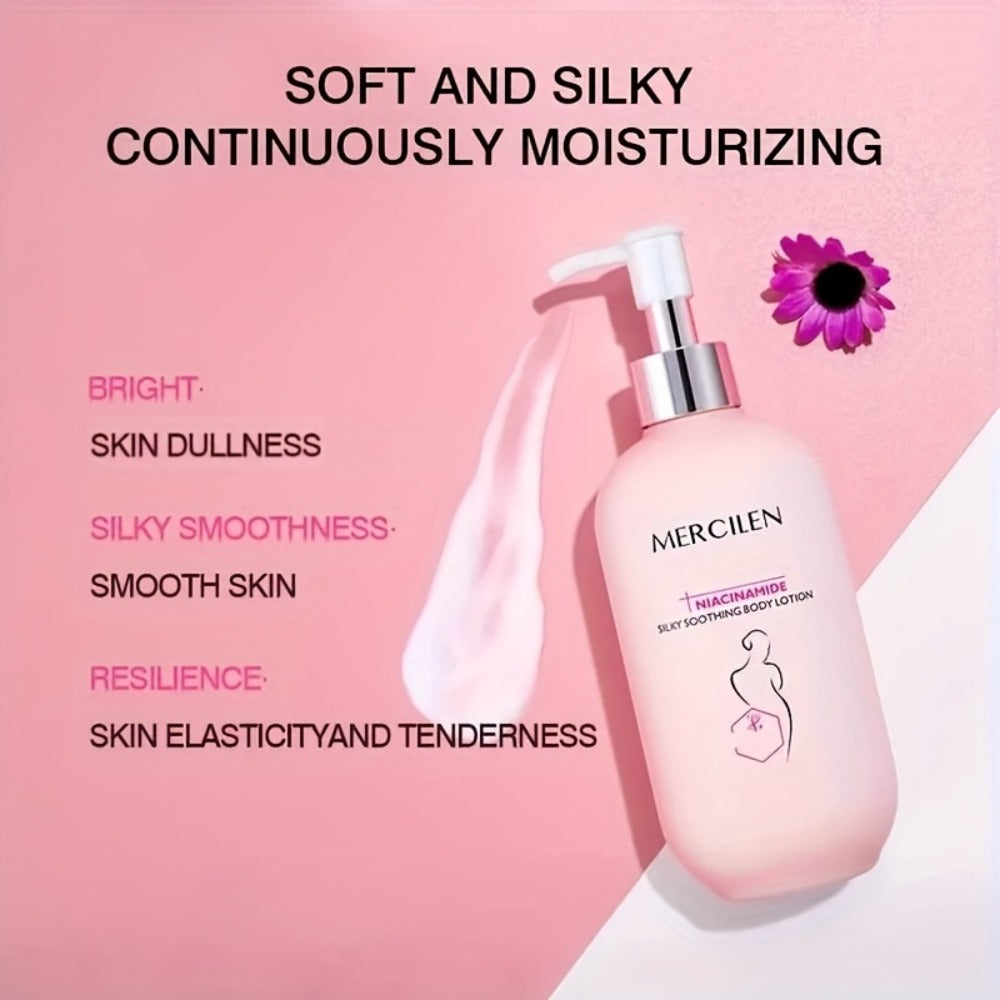 MERCILEN Niacinamide Silky Body Lotion, Moisturizing Formula, Light Beige Hydration, Smooth Light Beige Feel, 8.45oz Can Moisturize Light Beige. The Ingredients Are Mild And Suitable for All Light Beige Types