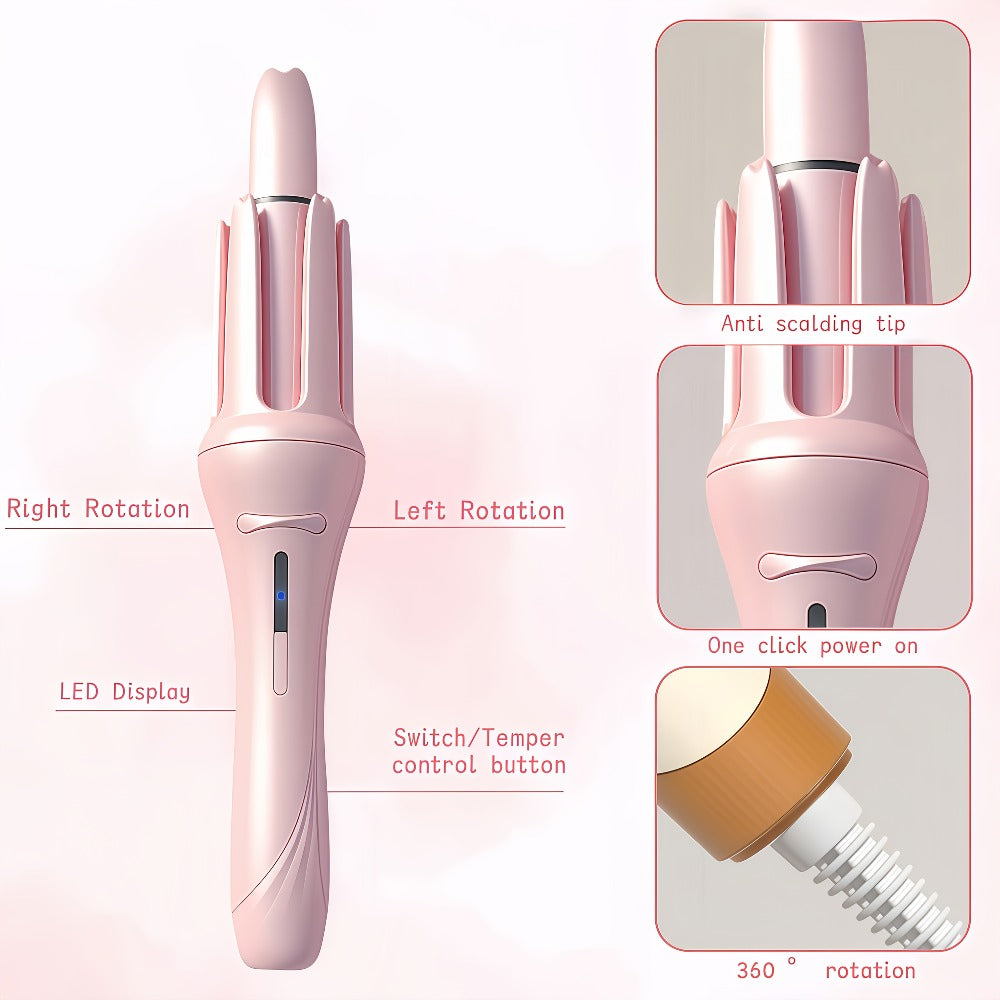 One-Touch Automatic Curling Iron Ionic — 4 Temperature Settings, 3 Timer Options, Anti-Scald & Anti-Tangle, 360° Rotating Cord, Salon-Quality Waves for Women