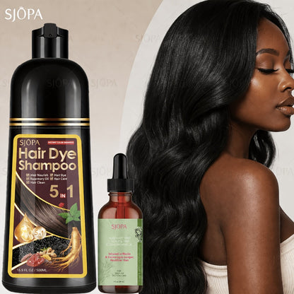 Hair Dye Shampoo Kit 3-in-1 with Rosemary Hair Oil - Quick Color, Gentle & Natural Formula | 16.91oz + Oil | 12 Shades | Safe for Skin | Perfect Gift