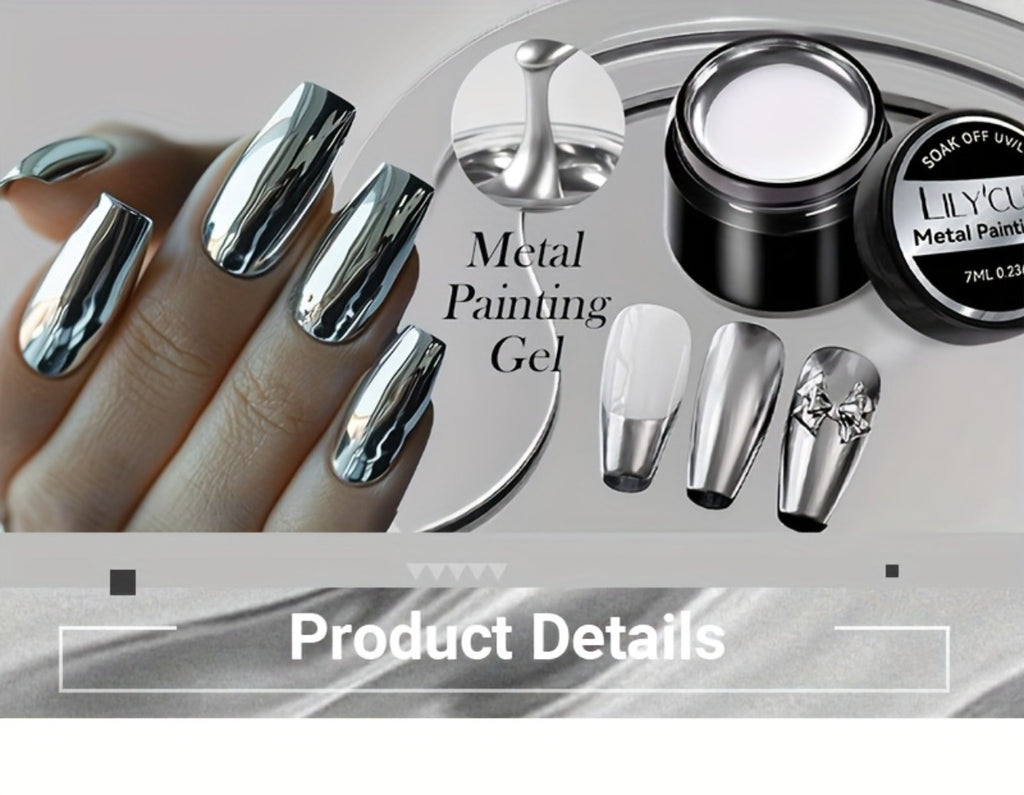 LILYCUTE 0.24oz Metal Effect Line Flower Drawing Gel with Brush Soak Off Painting Gel Polish LED Manicures for Nail Art DIY