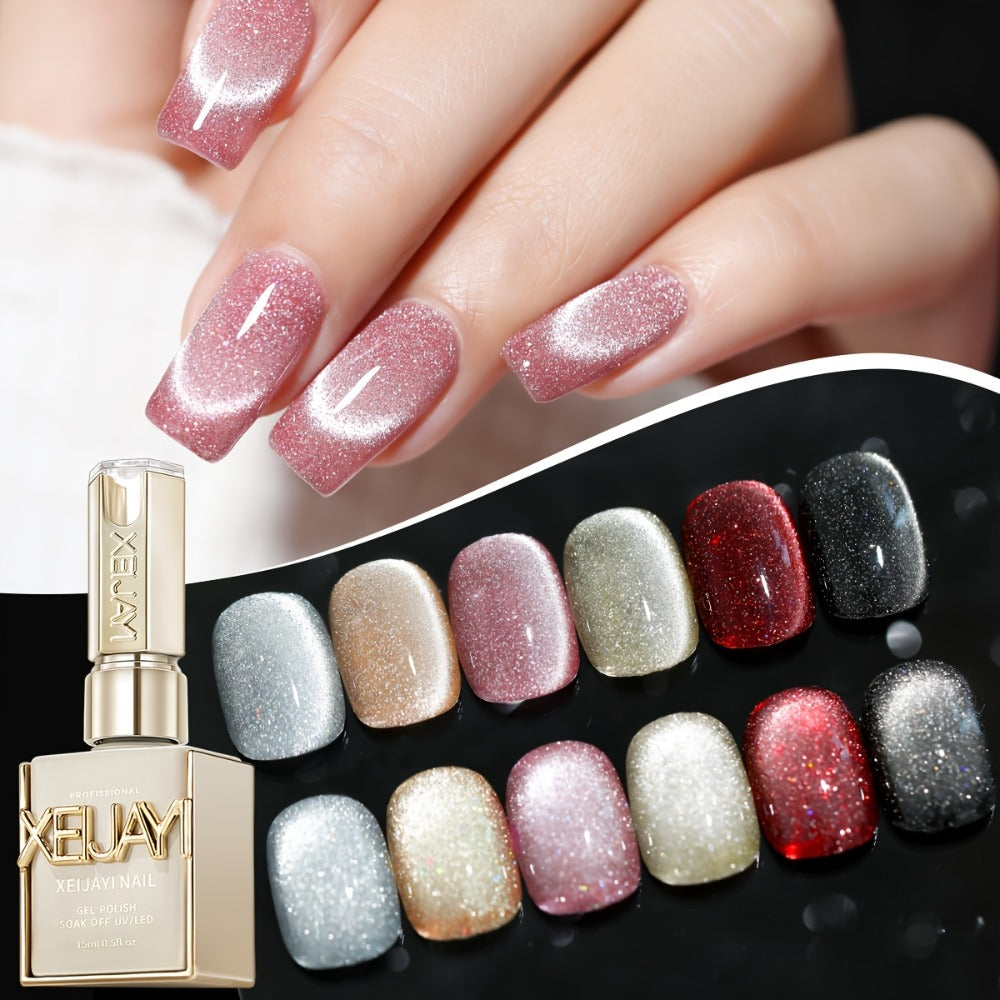 Cat Eye Nail Trends 2025 Holographic Nail Art 6Colors Set 0.51oz Reflective Cat'S Eye Magnetic Nail Gel Soaking LED Gel Salon Female Nail Art Tools Fashion Nail Gel