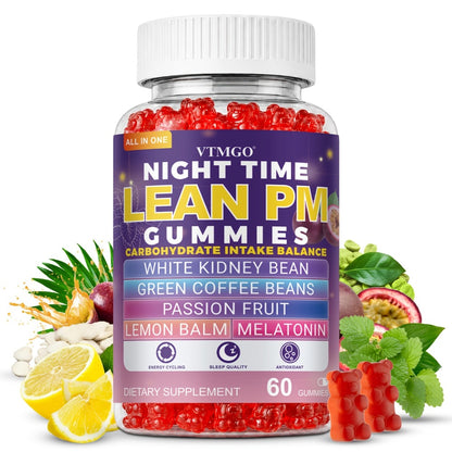 Night Time Lean PM Gummies — Melatonin, White Kidney Bean, Green Coffee, Lemon Balm & Passionflower | Sleep Support & Nighttime Wellness | Natural Quiet Balance Formula | 60 Gummies