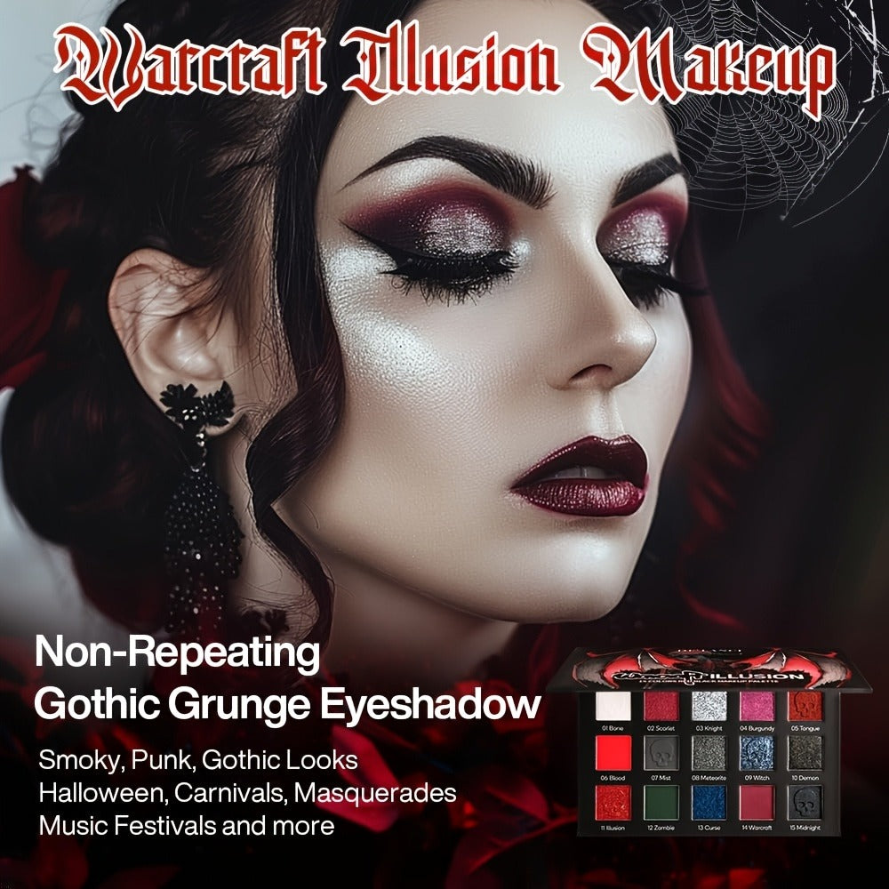 Gothic Eyeshadow Palette 15 Colors - Matte Shimmer Glitter Pigmented Dark Tones, Long-Lasting Dramatic Makeup for Cosplay, Party, Stage & Roleplay