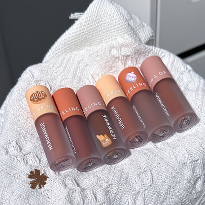 Matte Liquid Lipstick & Eyeshadow 2-in-1 Set 6PCS Velvet Chocolate Nude Brown Long-Lasting Waterproof Anti-Smudge Lip Glaze for Daily Party Stage Makeup