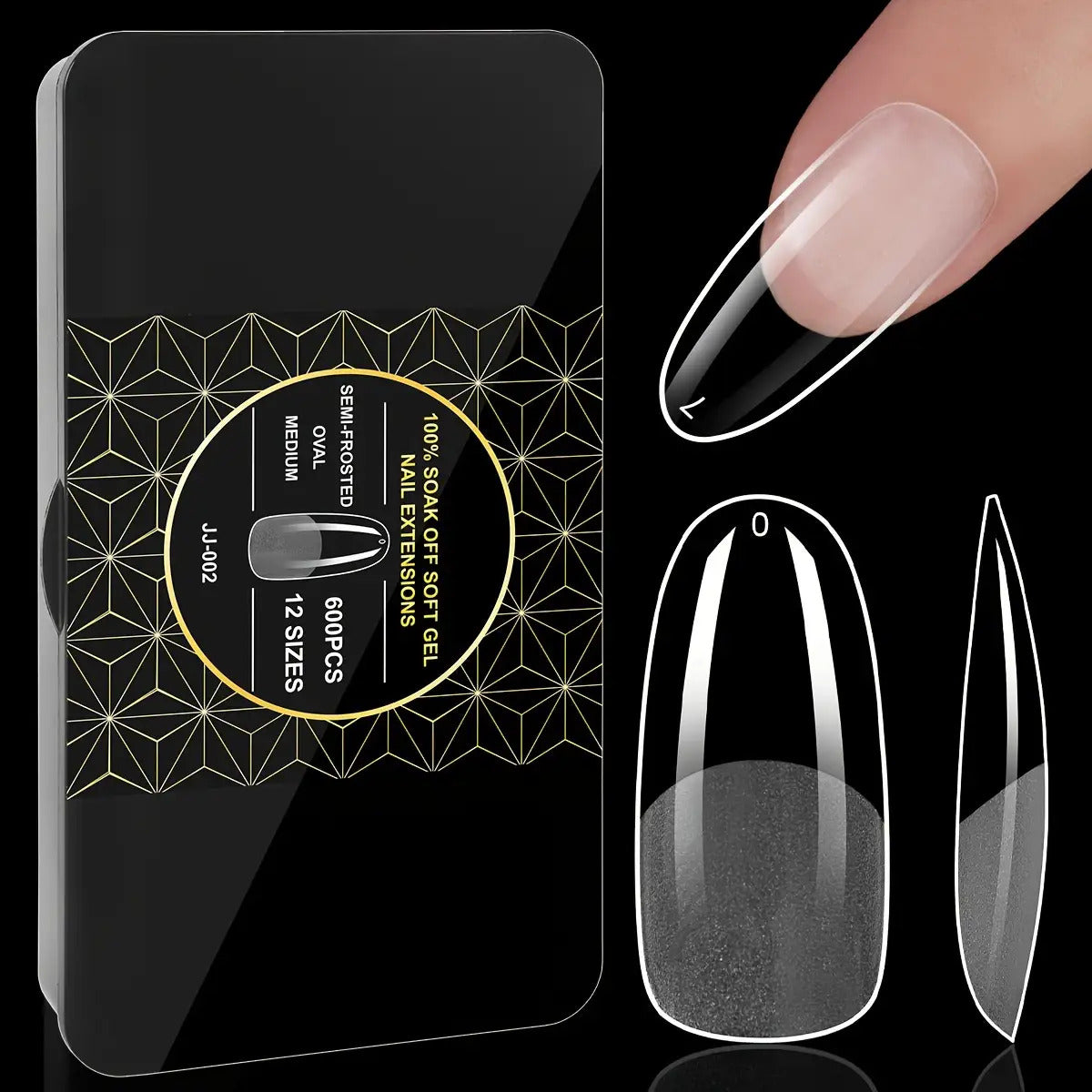 Soft Gel Nail Tips 600 Pieces - Clear Crystal Full Cover False Nails for Extensions | Almond Oval Square Coffin Stiletto Short Medium Long, Semi-Gloss Transparent Nail Tips for Nail Art Salon & DIY