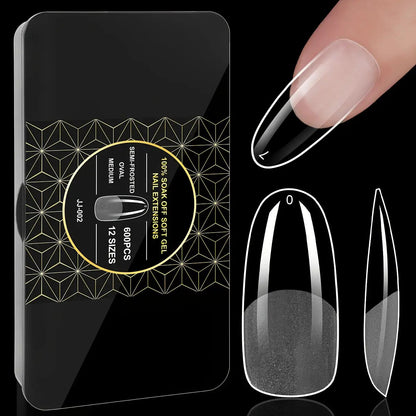 Soft Gel Nail Tips 600 Pieces - Clear Crystal Full Cover False Nails for Extensions | Almond Oval Square Coffin Stiletto Short Medium Long, Semi-Gloss Transparent Nail Tips for Nail Art Salon & DIY