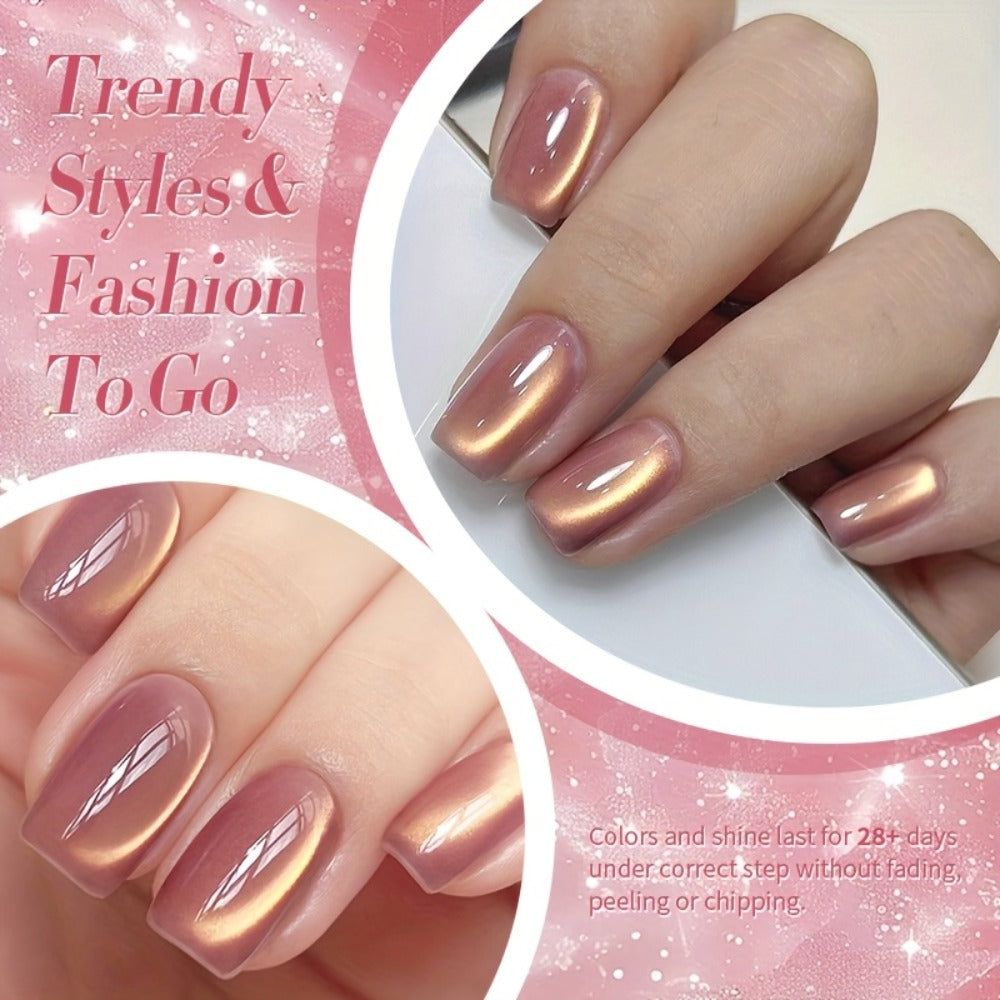 BORN PRETTY 0.34oz Nude Golden Glitter Cat Magnetic Gel Nail Polish with Ultra Shine in Two Colors, Semi-Permanent Gel Nail Supplies