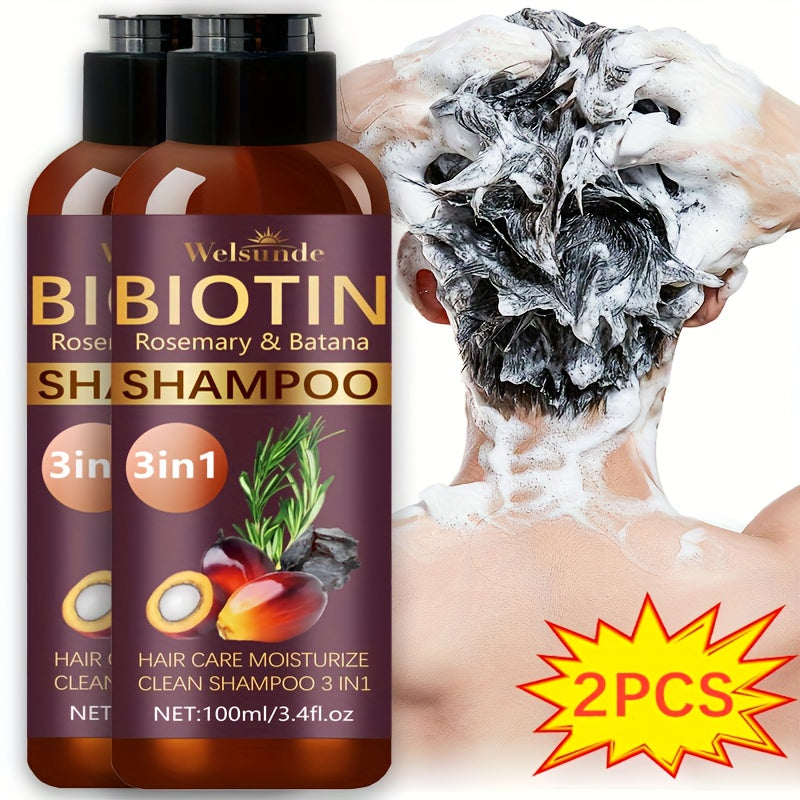 2pcs Biotin & Rosemary Shampoo With Batana Oil 3-in-1 Revitalize Damaged, Deep Moisture, Revitalizes Hair Vitality, Mild Cleaning Formula, Clean And Fresh, Refreshing Summer Hair Care, Hair Care Essentials | Natural Hair Care | Moisturizing Shampoo