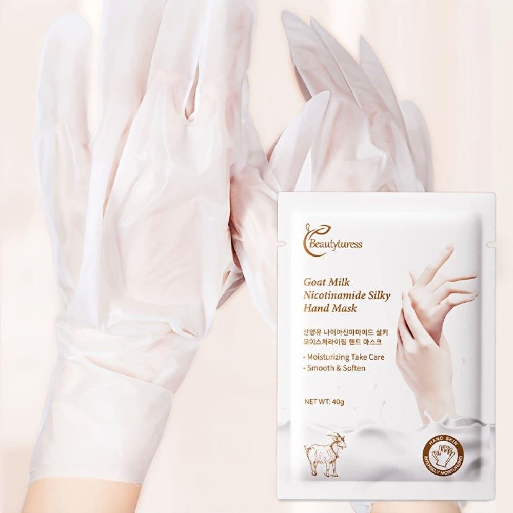 Goat Milk & Nicotinamide Hand Masks - 20 Pairs, Hypoallergenic, Moisturizing, Glycerin-Infused, Unscented, for Smooth & Soft Hands