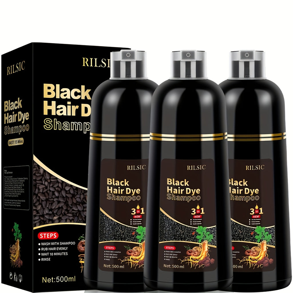 RILSIC 3pcs Hair Dye Shampoo 3-In-1 for Gray Hair, Long-Lasting And Herbal Ingredients Natural Shampoo Hair Dye Effect in Minutes Halloween Gift for Girlfriends/Boyfriends