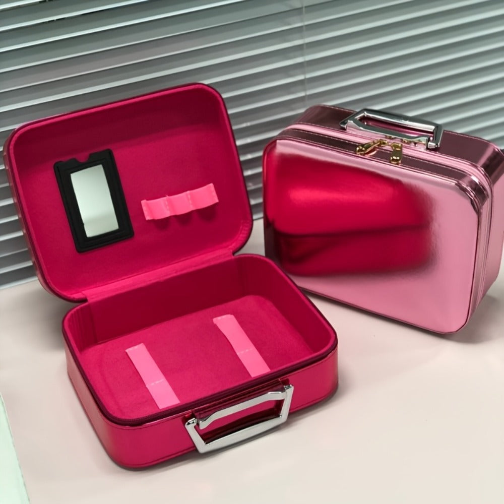 1pc Luxury Hard Shell Makeup Travel Case - Large Capacity Flat-Lay Organizer - Portable Glitter Storage Box for Women, Fits Inside Suitcase, Flash, Storage Bag