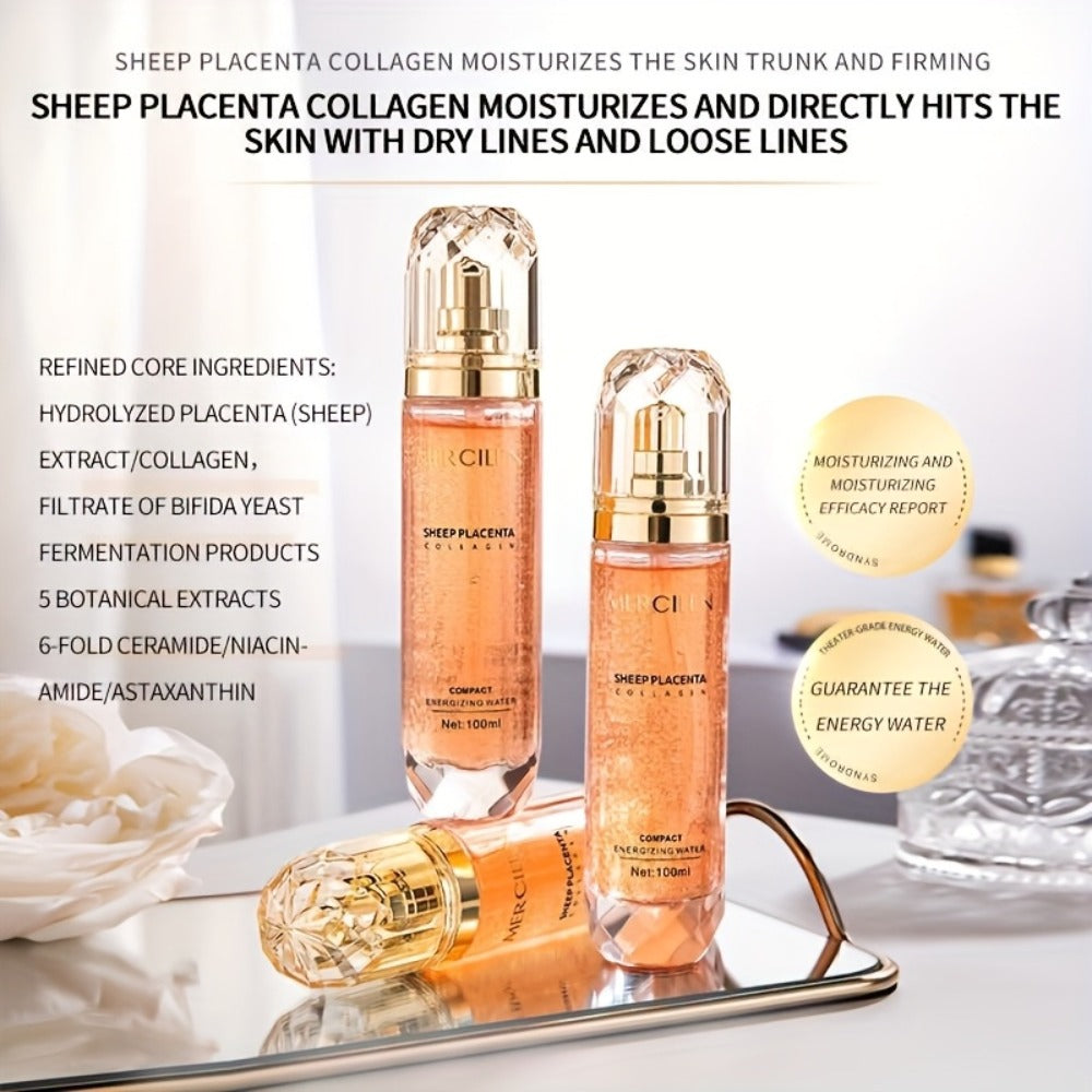 MERCILEN Sheep placenta Collagen Moisturizing Essence Water 3.38oz with collagen niacinamide hyaluronic acid - Brightens, Evens Light Beige Makes Light Beige Look Younger Suitable for All Light Beige Types Sleek Bottle Design skincare