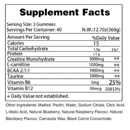 Creatine Monohydrate Gummies 8000mg Blueberry Flavor – with L-Taurine, BCAA, Vitamin B6 & B12 | Pre-Workout Muscle Strength & Endurance Supplement for Men & Women | 120 Count | Yeah Buddy Formula