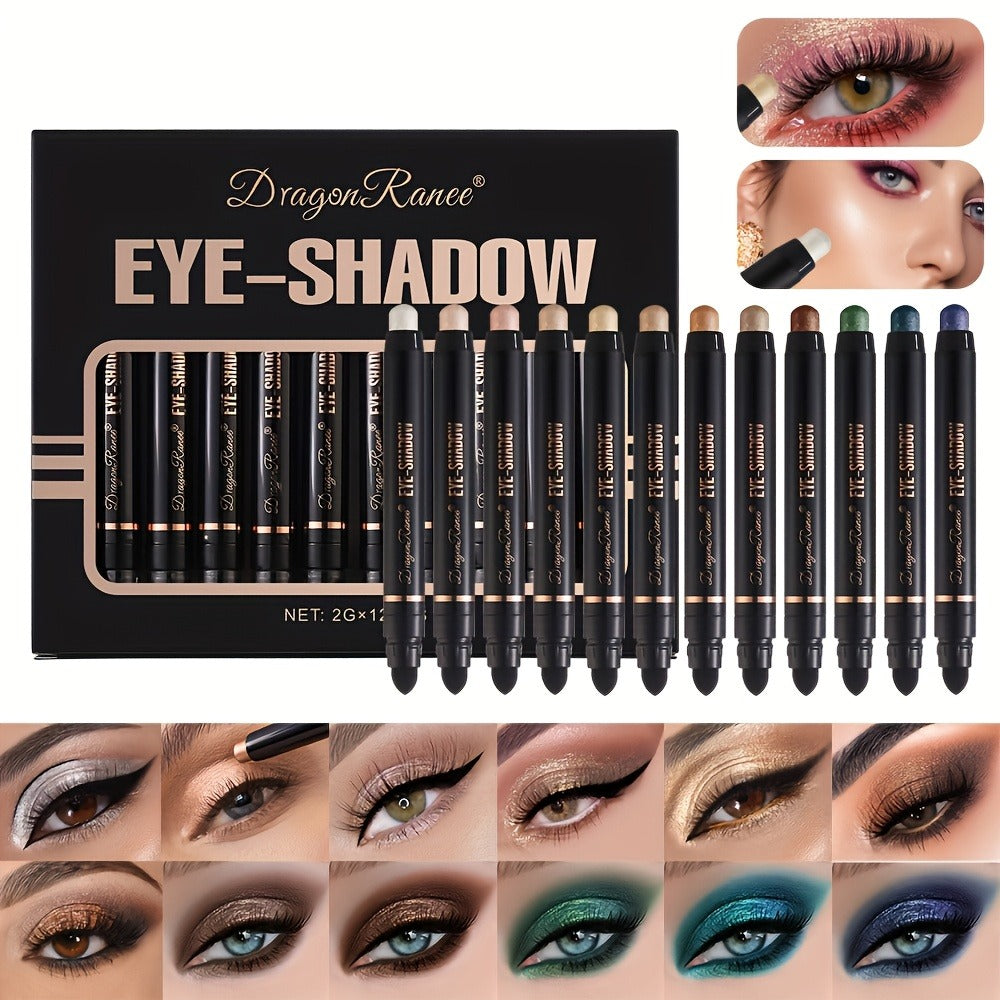 12 piece double head eye shadow stick, Shimmery light fine flash eye shadow stick, durable, waterproof, not easy to fade, with brush head makeup, necessary for stage makeup, eye shadow stick, perfect gift for Mother's Day