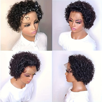 Short Afro Curly Wig Black 6 Inch — African Small Curl Full Synthetic Wig with Rose Net Cap for Women, Party Music Festival Show Travel Gift