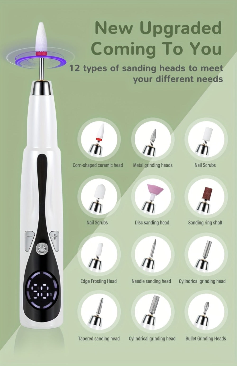 2025 Enhanced Electric Nail File, Featuring 12 Grinding Tips, Compact Home Manicure with Stand