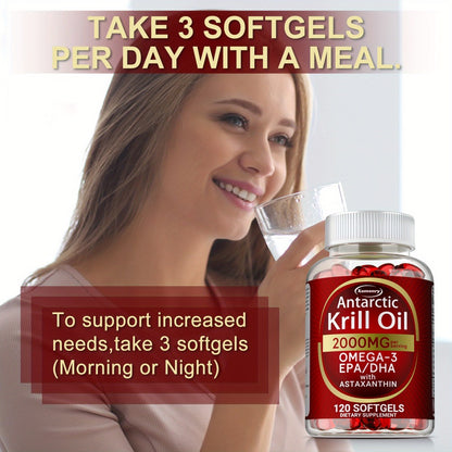 Antarctic Krill Oil 2000mg Softgels 120 Count with Astaxanthin EPA & DHA — High Absorption Omega-3 for Bone Immune Heart & Joint Health Support for Women and Men Gluten-Free