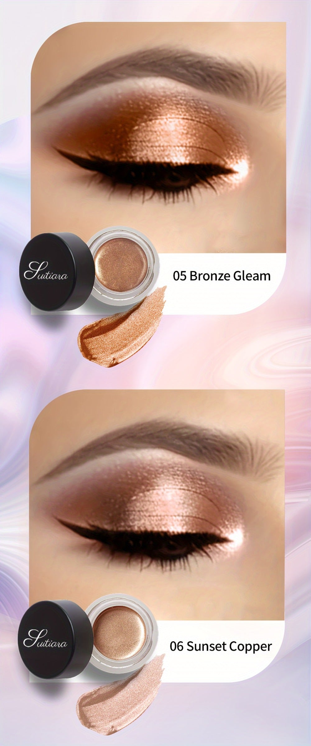 Jelly Eyeshadow 2pcs Shimmer Gel Single Color Sunset Copper High Gloss Long Lasting Fade Resistant Eye Makeup for Women Party Holiday Glam