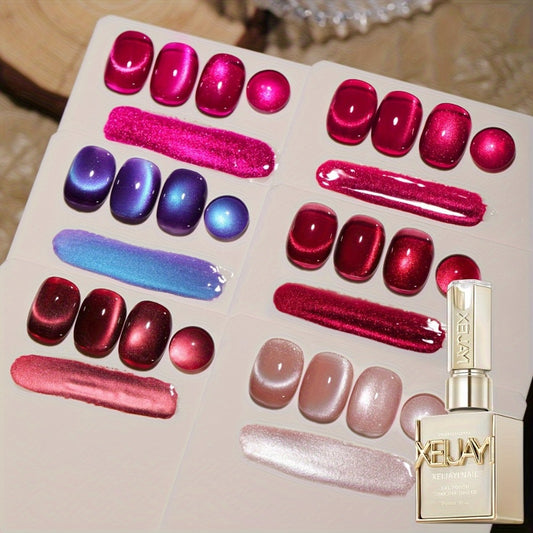 Berry Cat Eye Gel Nail Polish 6 Colors Photo Frame Bottle Magnetic Holographic Reflective Soak Off LED UV Nail Art Set for Salon DIY Manicure