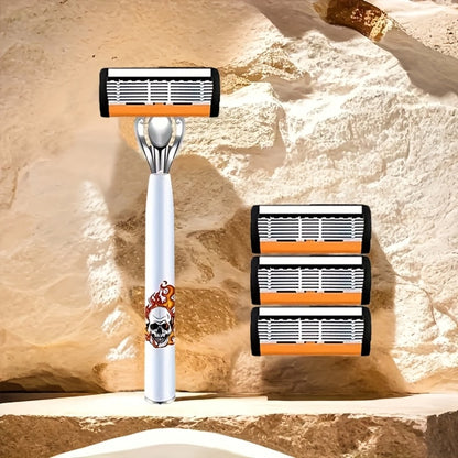 Stainless Steel Razor for Men 6-Layer Blade 72 Replaceable Blades 2 Anti-Slip Handles Ultra-Sharp Smooth Shaving Grooming Kit Travel Business Trip Must-Have Men's Shaver Gift