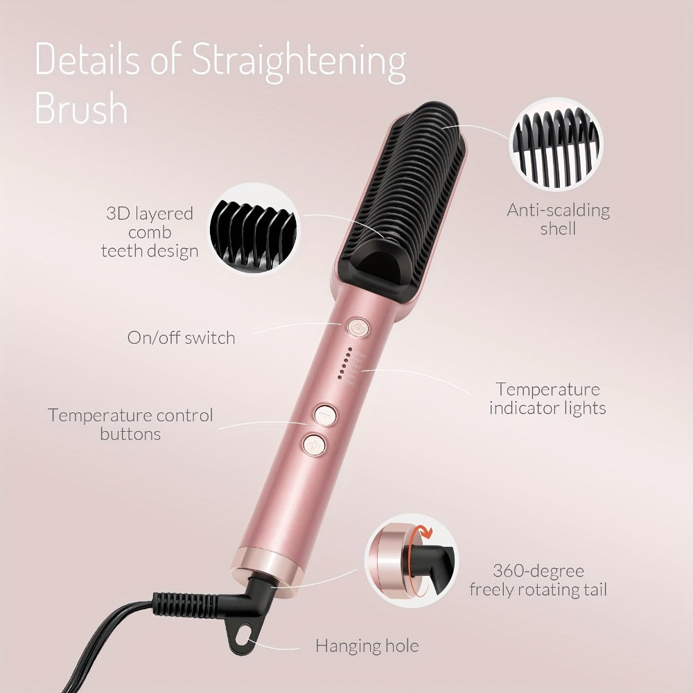 Straightening Comb And Curling Iron Set, Hair Curler, Hair Straightening Brush Flat Iron for Women, Anti-Scald, Quick, Precise Temperature Control, Auto Shuts Off, Suitable for Home, Office And Travel, Gifts for Birthday, Wow Hair Products