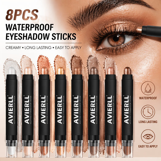 [Long-Lasting Eye Shadow] 8pcs Long-Lasting Waterproof Eye Shadow Stick Set | Shining, Natural Finish, Pearly Matte, Mother's Day Gift