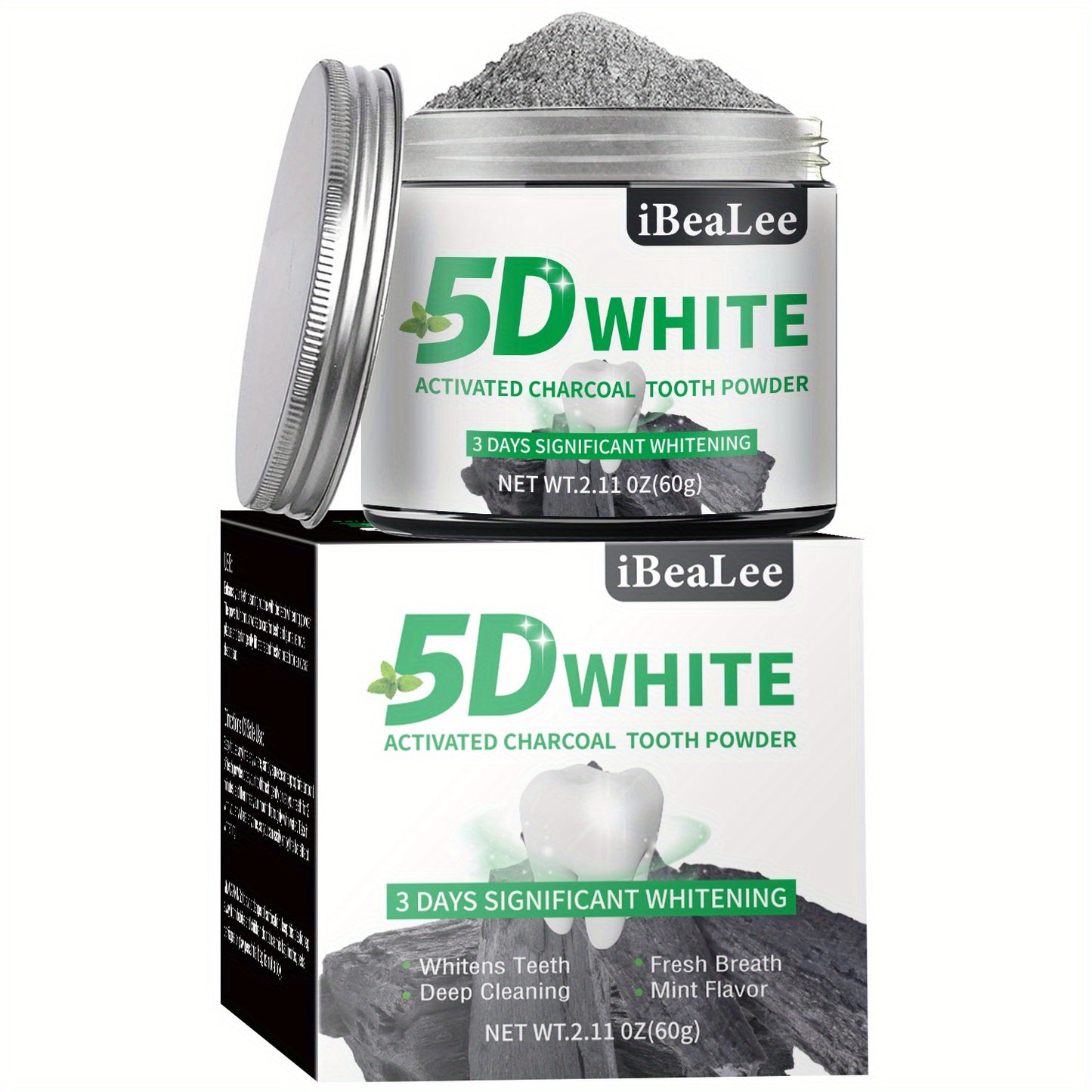 Activated Charcoal Teeth Whitening Powder 60g Natural Stain Remover for Coffee Tea Tobacco Deep Cleaning Breath Freshener Dental Care Polishing Powder for Men Women
