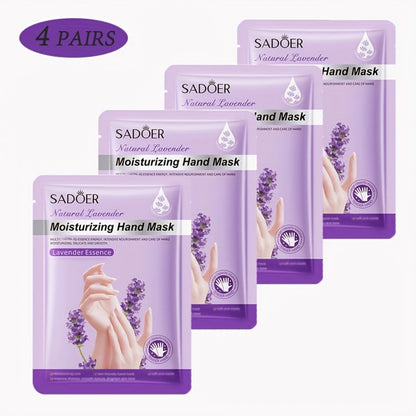 Lavender Hand Mask Moisturizing Spa Gloves 4/8 Pairs - Glycerin & Natural Essential Oil Hand Treatment, Hypoallergenic Individually Wrapped, Hand Care Gift for Women