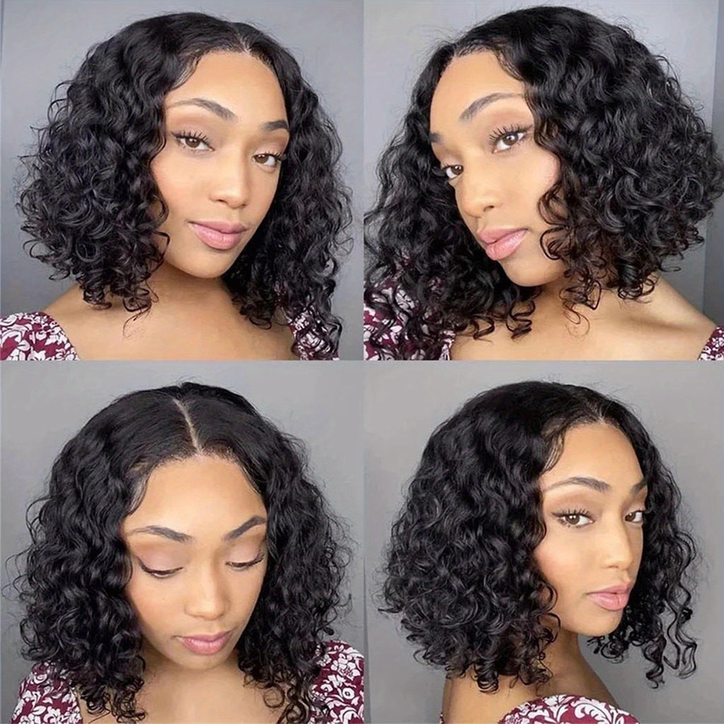 Tewig Bye Bye Knots13x4 Pre Cut Lace Bouncy Deep Wave Glueless Bob Wig 200% Density Wear and Go Glueless Wigs Human Hair Pre Plucked Pre Cut Bob Wigs for Black Women Body Wave Lace Front Wigs Upgraded No Glue