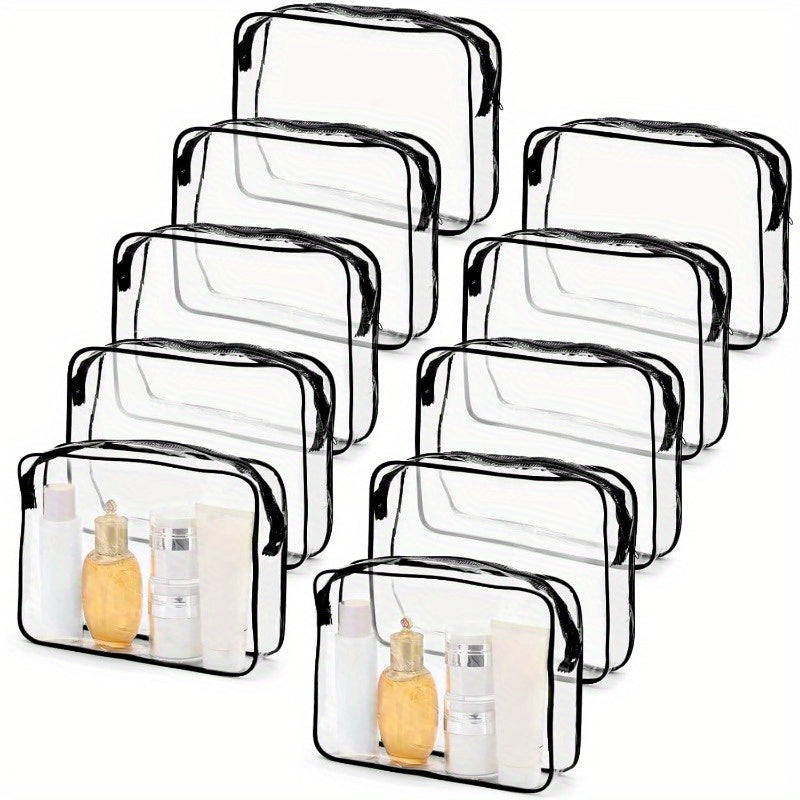 10 packs of PVC transparent makeup bags - Portable travel cosmetics finishing bag with reinforced zipper, fragrance-free, High Quality makeup bag set - Black